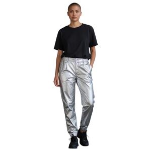 Vintage Raw Basix Silver 100% Leather Metallic Straight Leg Women's Pants Medium